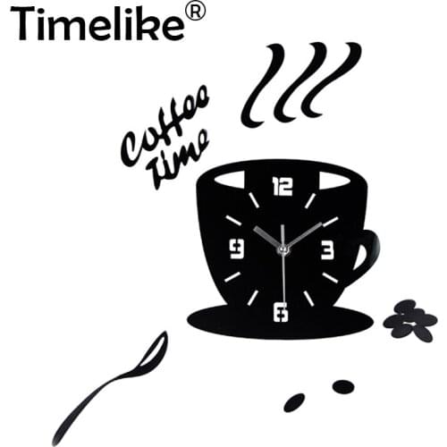 2020 New 3D DIY Acrylic Wall Clock Modern Kitchen Home Decor Coffee Clock Cup Shape Digital Wall ClockSticker Hollow Numeral