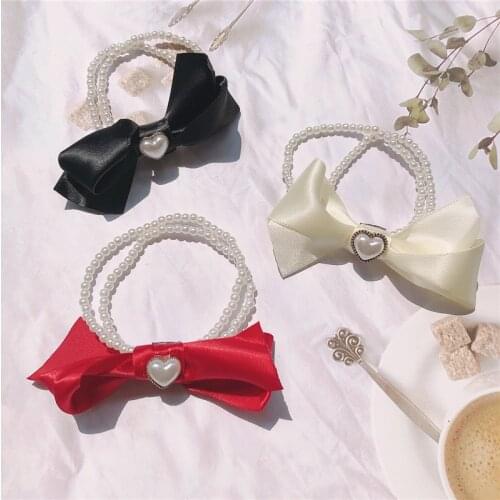 2021 New Elegant Womens Hair Accessories Korea Fashion Sweet Girl Beautiful Bow Imitation Pearl Rubber Band Hair Rope Headdress