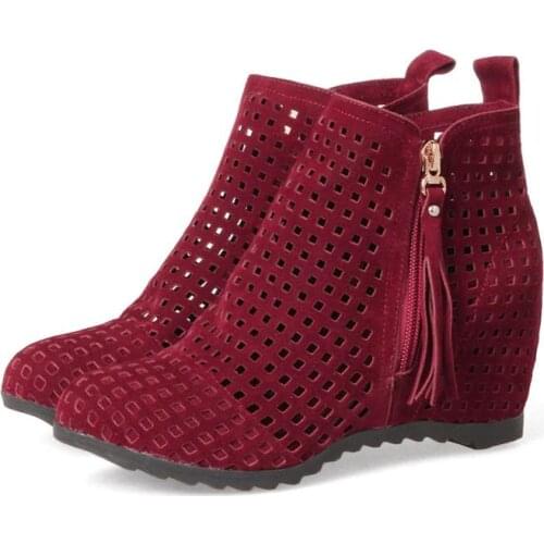 JETT DRAGON New Womens Summer Boots Flat Low Hidden WedgesCutout Boots Ladies Dress Casual Shoes Hot Sale Cute Flock 34-43