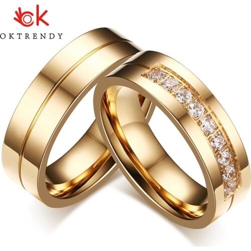 Oktrendy 1 Pair Wedding Rings for Women Men Couple Promise Band Stainless Steel Anniversary Engagement Jewelry Alliance Bijoux