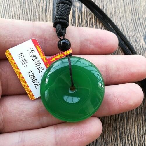 Natural chalcedony green jade pendant necklace jade safety button women men jade necklaces pendants jade jewelry