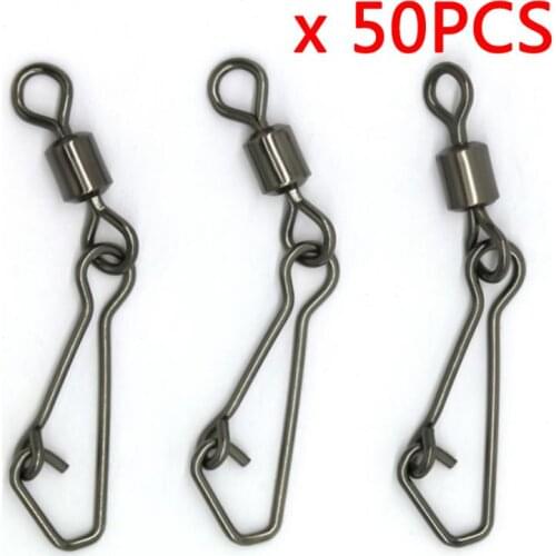 50PCS Pike Fishing Swivels Accessories Connector Pin Bearing Rolling Swivel Stainless Steel Snap Fishhook Lure Swivels Tackle