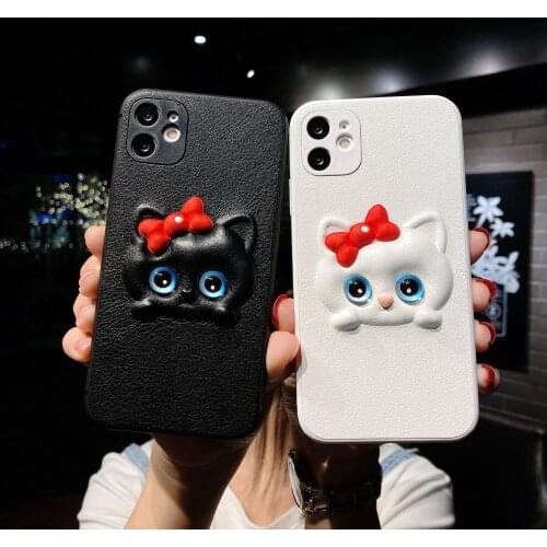Luxury Cute 3D Bowknot Cartoon Cat Phone Case For iPhone 11 12 Pro Max 12 Mini XS Max X XR 7 8 Plus SE 2020 Silicone Cover Case