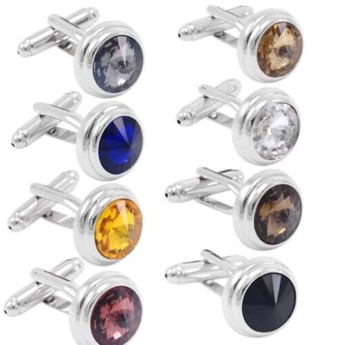 MIXORDER Classic Round Crystal Cufflinks Cuff Links Shirt Cuff Botton Mens Fashion Jewelry Accessory Gift 30pairs/lot Wholesale