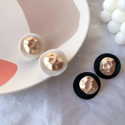 SRCOI Geometric Round Surface Bump Matte Stud Earrings Silver Color Needle Big White Black Button Scrub Irregular Earring