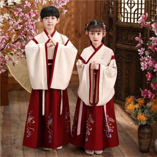 2021 Ancient Boys And Girls Hanfu Folk Dance Clothing Chinese style Hanfu Traditional Costume Kids Daily Clothes