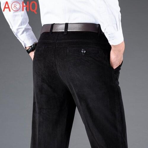 Corduroy Casual Pants Mens Clothing Straight Regular Fit High Waist Long Male Trousers Classic Black Khaki 2021 Spring Summer