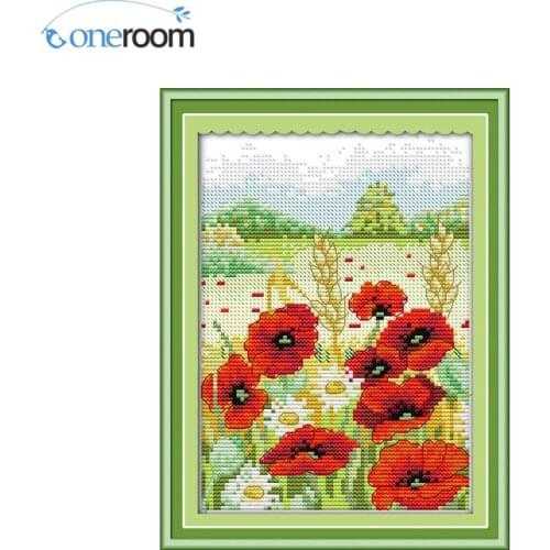 Oneroom Spring Scenery in mountain Counted Cross Stitch 14CT Handmade Cross Stitch Sets flowers Cross Stitch Kits Embroidery