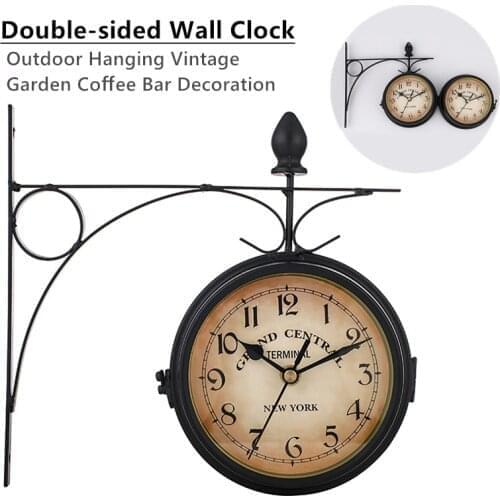 Vintage Wall-mounted Iron Double Side Clock Home Living Room Hallway Cafe Decorative Ornament