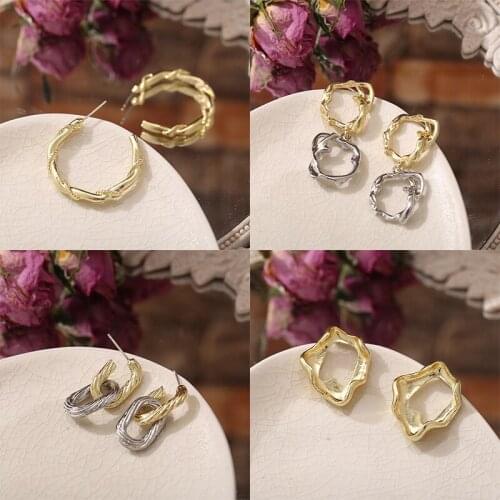 IF YOUFashion Distortion Interweave Twist Metal Circle Geometric Round Hoop Earrings for Women Accessories Retro Party Jewelry