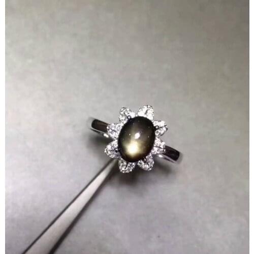 Natural Black blue Starlight sapphire Ring Natural gemstone Ring S925 sterling silver Luxury Sunflower women party gift Jewelry