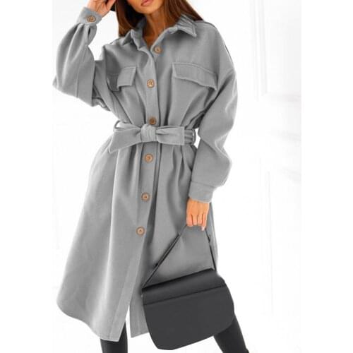 Women Casual Oversize Coat Solid Color Single-breasted Autumn Winter Thick Lapel Belt Long Coat Overcoat for Office 2021