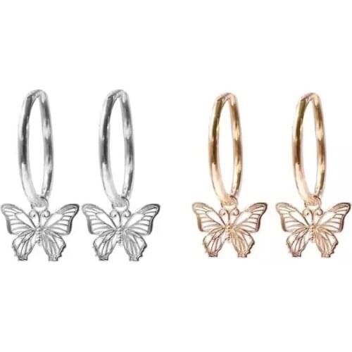1Pair Delicate Rose Gold Color Butterfly Women Drop Earring Cute Bow Hoop Wedding Dancing Party Daily Wear New Trendy Jewelry