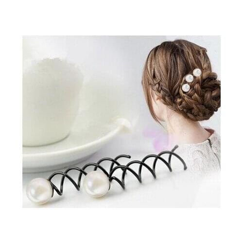 Ta129 New fashion Imitation Pearl spiral rotating chuck hair styling hair lady hairpin headdress Jewelry 1pcs