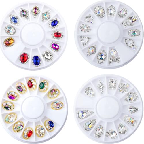 12 Style 3D Big Crystal Stone Rhinestones for Nail Art Decorations Gold AB Shiny Stones Charm Glass Manicure Accessories NAR002