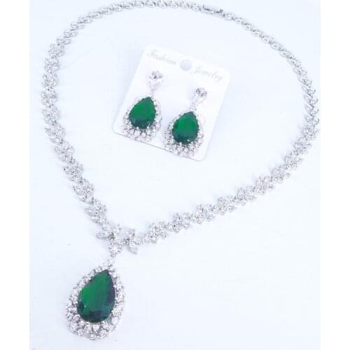 2021 New fashion black green purple CZ zircon necklace earrings set wedding party banquet dressing jewelry set free shipping