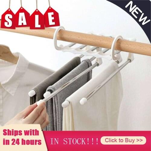 Multi-functional 5 in 1 Trouser Storage Rack Adjustable Pants Tie Storage Shelf Closet Organizer Stainless Steel Clothes Hanger