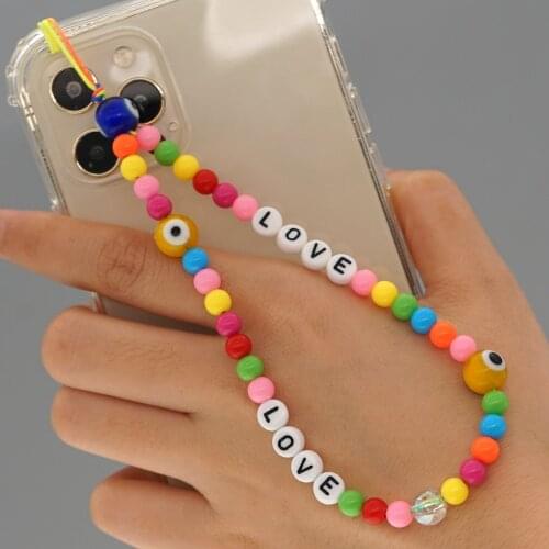Acrylic Anti-lost Mobile Phone Chain Lanyard Hanging Hand Rope Cord for iPhones USB Key Colorful Bead Phone Strap Lanyards