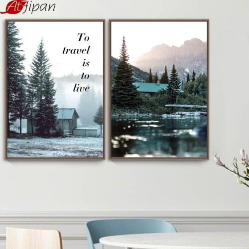 Atfipan Forest River Scenery Frameless Nordic Painting Landscape Canvas Posters Pictures Home Bedroom Wall Decoration Artworks