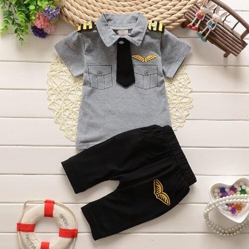BibiCola clothes suits children baby boys summer clothing sets cotton kids tie gentleman outfits child short sleeve tops t shirt