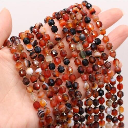 Natural Semi-precious Stone Beads Red Stripe Agate Faceted Beaded for Jewelry Making DIY Necklace Bracelet Accessories Size 6mm