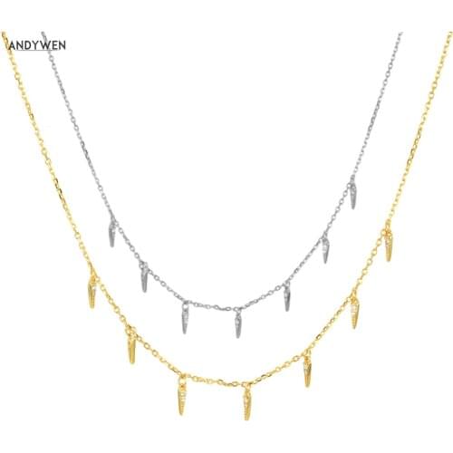 ANDYWEN 925 Sterling Silver Gold Leaves Chain Choker Necklace 2020 Fashion Crystal CZ Zircon 2020 Rock Punk New Arrivals Jewels
