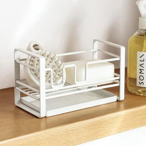 Stainless Steel Sponge Holder, Adhesive Sink Caddy Organizer, Kitchen Drying Sponge Rack Drainer with Removable Tray