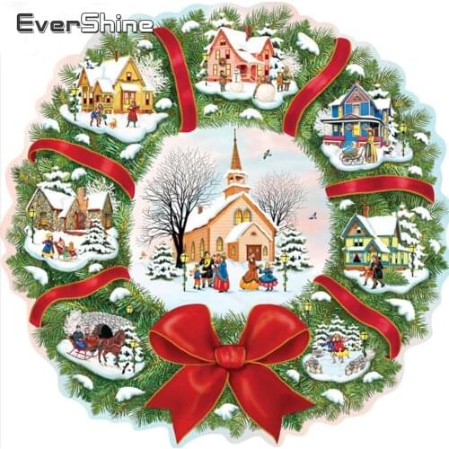 EverShine DIY Diamond Embroidery Scenic Full Square Diamond Painting Christmas Wreath Rhinestones Winter Mosaic Wall Decor