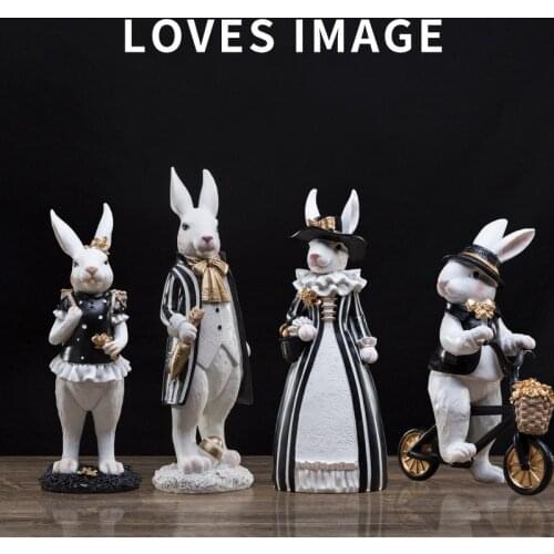 EUROPEAN RESIN CUTE RABBIT STATUE ORNAMENTS HOME LIVINGROOM TABLE FIGURINES CRAFTS OFFICE ORNAMENTS DECORATION BIRTHDAY GIFTS
