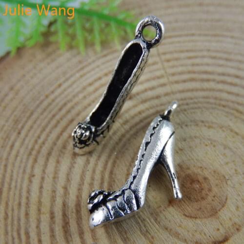 Julie Wang 20PCS High Heel Shape Charms Antique Silver Color Pendant Handmade Hanging Crafts Jewelry Making Accessory