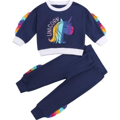 2Pcs Little Girls Outfit, Spring Autumn Sweet Style Cartoon Pony Embroidery Long Sleeve Round Collar Hoodie + Lace Trousers Set