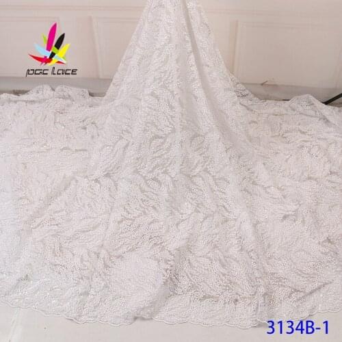 Embroidery Sequin Lace Fabric White Sequence Wedding Party Dress African Nigeria French High Quality 2020 Best Selling Latest