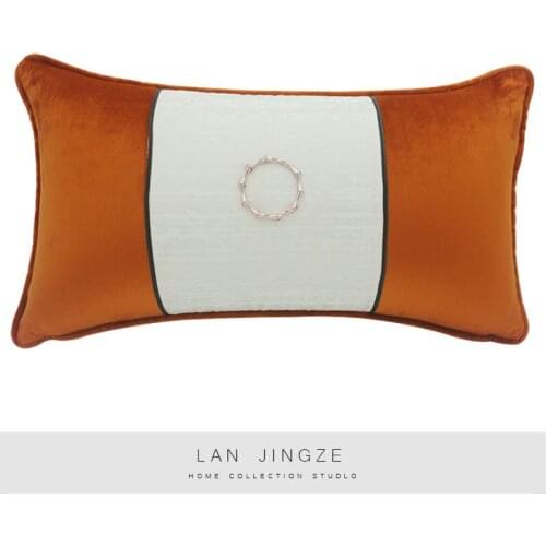 LAN JINGZE Velvet PU Leather Patchwork Cushion Covers For Living Room Nordic Yellow Waist Pillows For Sofa Seat 30cmx50cm