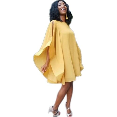 Summer New Style European and American Sexy Solid Color Loose Floating Edge Dress