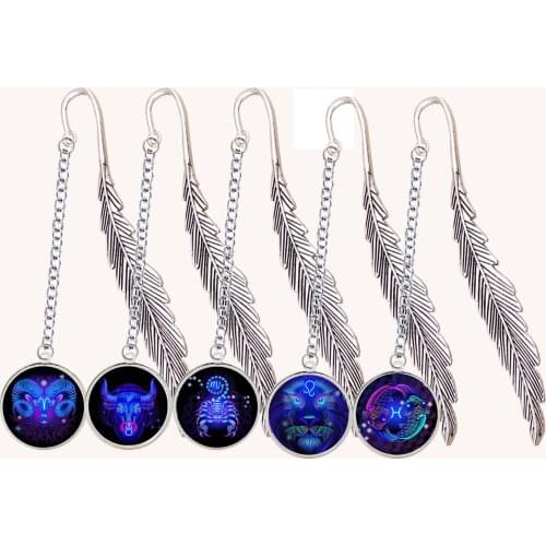 Fashion Galaxy 12 Constellation Metal Bookmark Design Zodiac Sign Horoscope Astrology Pendant For Reader Marque Page Mate Marker