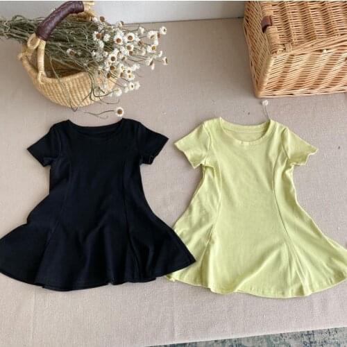 2021 Korea style girls dress fashion cotton shorts sleeve summer girls dresses