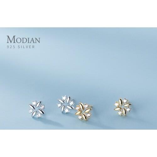 Modian New Arrive 925 Sterling Silver Zirconia with Oval Square Composition Geometric Flower Stud Earring for Women Fine Jewelry