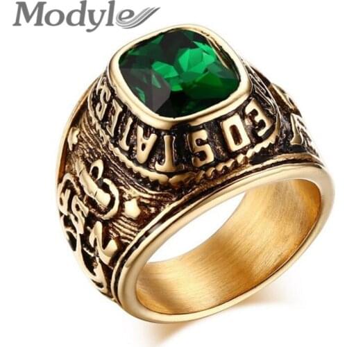 Modyle Punk Never Fade Stainless Steel Big Red/Green Rhinestone Rings For Men