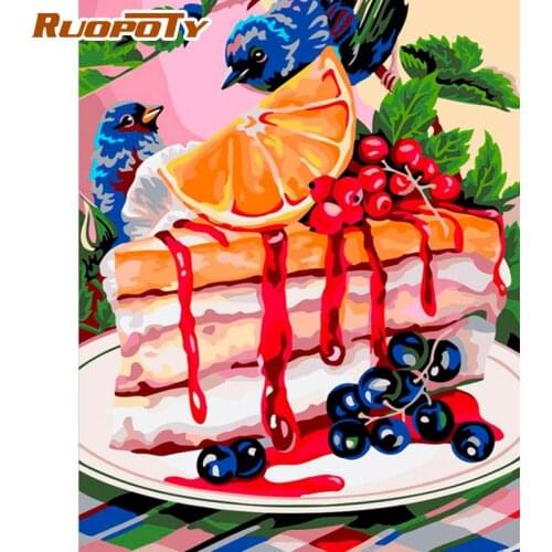 RUOPOTY Picture By Numbers Kits For Adults HandPainted Colorful Bird Cake Animal Painting By Number DIY Framed On Canvas Craft