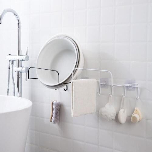 1PC Wall Mounted Wash Basin Storage Racks with Hooks Bathroom Shelf Organizer