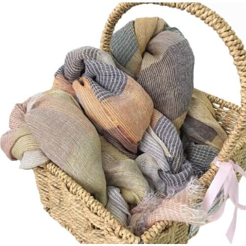 New Unisex Style Plaid Winter Scarf For Women Men Blends Cotton And Linen Long Womens Scarves Shawl 60x180cm