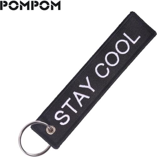 Different Sides STAY COOL AWESOME Fashion Keychain for Friends White Embroidery Key Chain Gifts AWESOME EVERYDAY Motorcycles Key