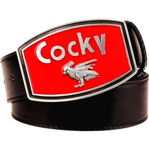 Mens leather belt bird metal buckle belts Western cowboy style letters Cocky parrot Street Dance hip hop waistband novel belt