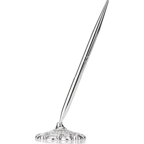 Retro Metal Ballpoint Pen Attached Base Stand Desk Office Counter Wedding Guest Sign Signature Pens