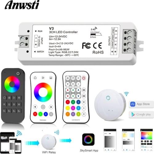 RGB LED Controller 12V 24V DC 12A RF 2.4G Wireless Remote Control Smart Home Wifi RGB Controller Dimmer for LED Strip Light