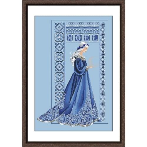 Christmas blue cross-stitch kits package 14ct 11ct sky blue cloth cotton thread embroidery DIY cross stitch needlework