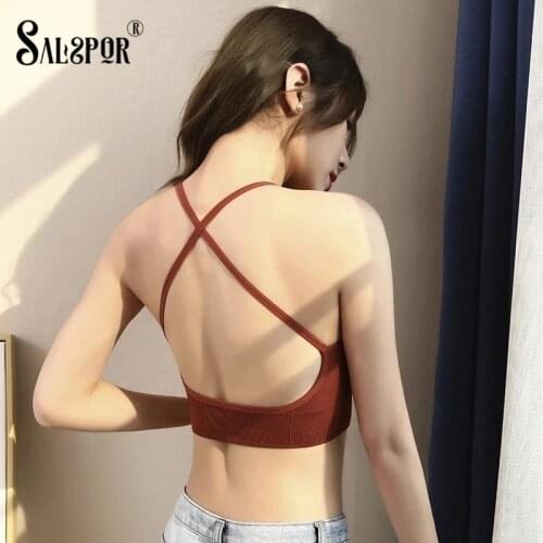 SALSPOR 2020 Sexy Backless Women Crop Tops Girls Wireless Female Lingerie Sleeveless Sports Bra Comfortable Breathable