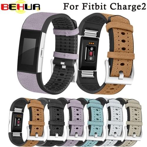 For Fitbit Charge 2 Replacement Bands, Classic TPU+ Genuine Leather Wristband With Metal Connectors, Fitness Strap for Charge2