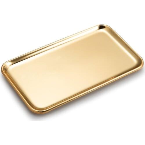 2-Piece Specialty Plates Small Rectangle Serving Tray for Kitchen Bathroom SUS304 Stainless Steel, 8 x 4.5 inch (Gold)