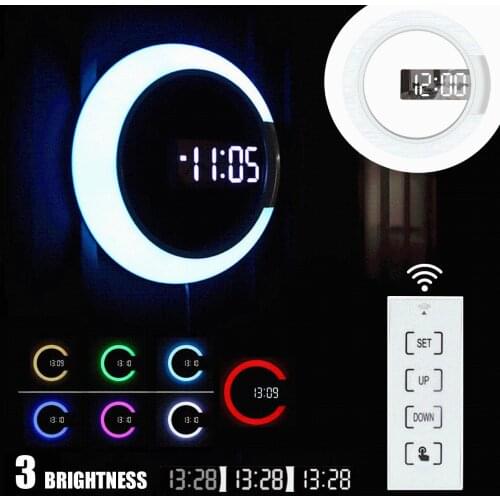 Meigar 3D LED Digital Wall Clock 7 Colors Temperature Electronic Clock Modern Design Decoration Home Living Room Office Decor